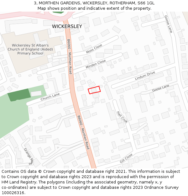 3, MORTHEN GARDENS, WICKERSLEY, ROTHERHAM, S66 1GL: Location map and indicative extent of plot