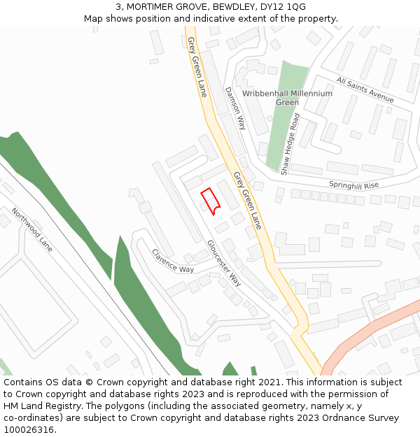 3, MORTIMER GROVE, BEWDLEY, DY12 1QG: Location map and indicative extent of plot