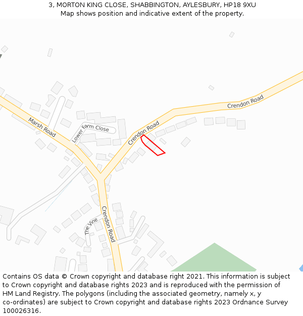 3, MORTON KING CLOSE, SHABBINGTON, AYLESBURY, HP18 9XU: Location map and indicative extent of plot