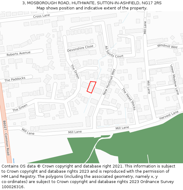 3, MOSBOROUGH ROAD, HUTHWAITE, SUTTON-IN-ASHFIELD, NG17 2RS: Location map and indicative extent of plot
