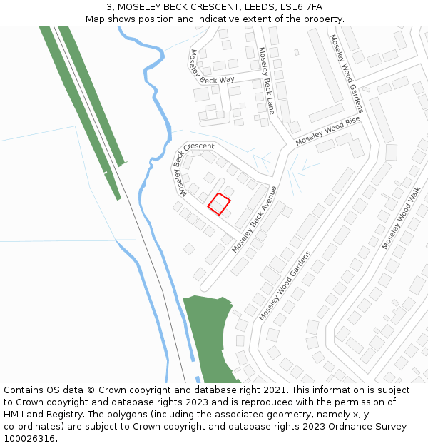 3, MOSELEY BECK CRESCENT, LEEDS, LS16 7FA: Location map and indicative extent of plot