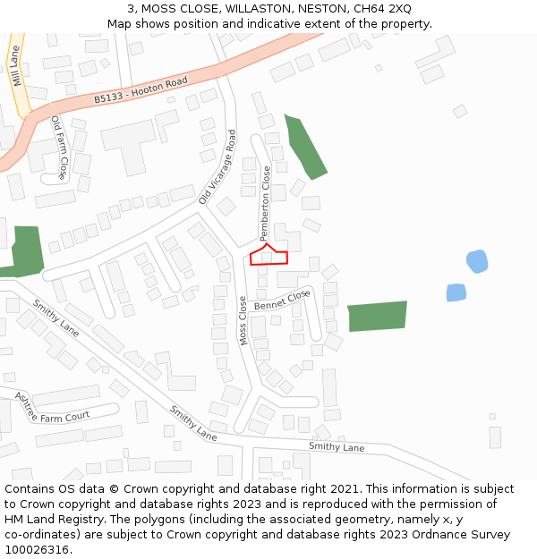3, MOSS CLOSE, WILLASTON, NESTON, CH64 2XQ: Location map and indicative extent of plot