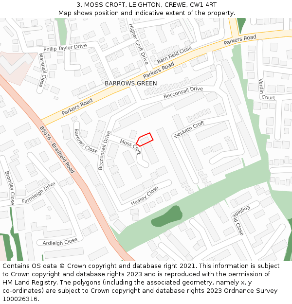 3, MOSS CROFT, LEIGHTON, CREWE, CW1 4RT: Location map and indicative extent of plot