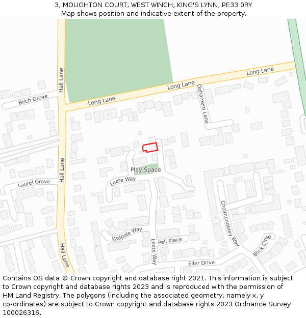 3, MOUGHTON COURT, WEST WINCH, KING'S LYNN, PE33 0RY: Location map and indicative extent of plot