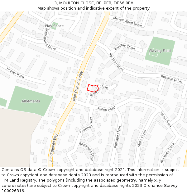 3, MOULTON CLOSE, BELPER, DE56 0EA: Location map and indicative extent of plot