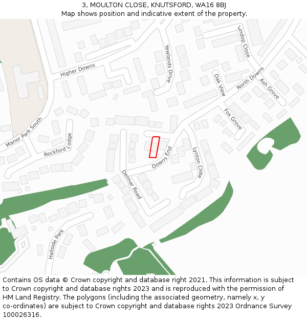 3, MOULTON CLOSE, KNUTSFORD, WA16 8BJ: Location map and indicative extent of plot