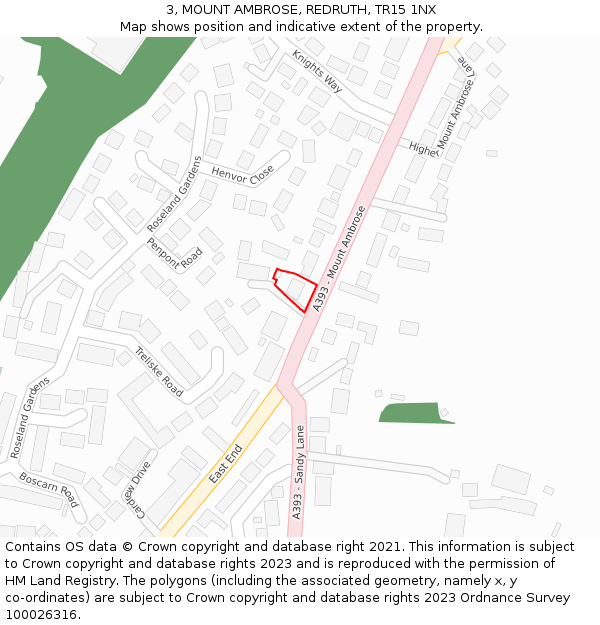 3, MOUNT AMBROSE, REDRUTH, TR15 1NX: Location map and indicative extent of plot