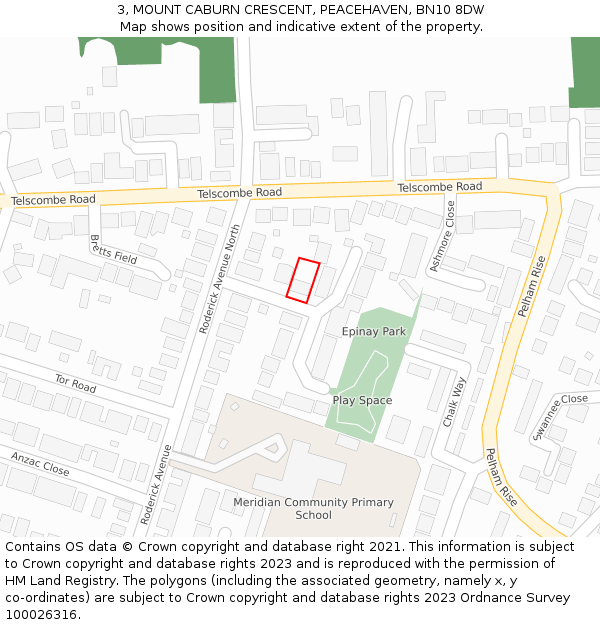 3, MOUNT CABURN CRESCENT, PEACEHAVEN, BN10 8DW: Location map and indicative extent of plot