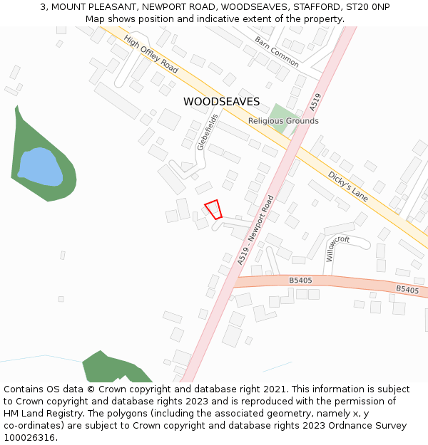 3, MOUNT PLEASANT, NEWPORT ROAD, WOODSEAVES, STAFFORD, ST20 0NP: Location map and indicative extent of plot