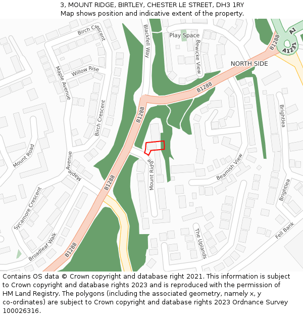 3, MOUNT RIDGE, BIRTLEY, CHESTER LE STREET, DH3 1RY: Location map and indicative extent of plot