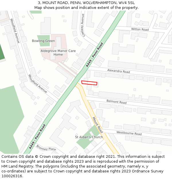 3, MOUNT ROAD, PENN, WOLVERHAMPTON, WV4 5SL: Location map and indicative extent of plot