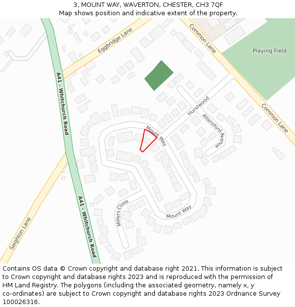 3, MOUNT WAY, WAVERTON, CHESTER, CH3 7QF: Location map and indicative extent of plot