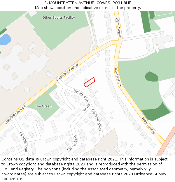 3, MOUNTBATTEN AVENUE, COWES, PO31 8HE: Location map and indicative extent of plot