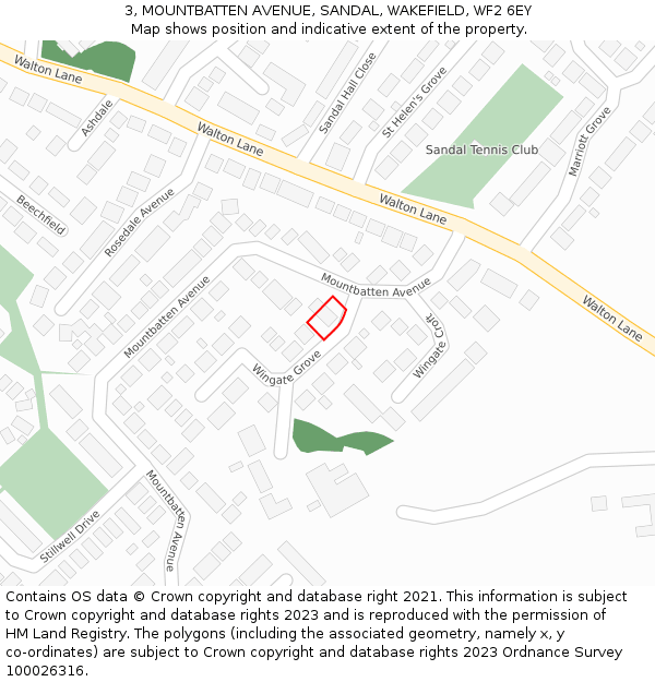 3, MOUNTBATTEN AVENUE, SANDAL, WAKEFIELD, WF2 6EY: Location map and indicative extent of plot