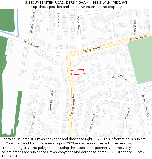 3, MOUNTBATTEN ROAD, DERSINGHAM, KING'S LYNN, PE31 6YE: Location map and indicative extent of plot