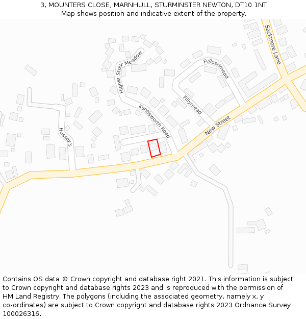 3, MOUNTERS CLOSE, MARNHULL, STURMINSTER NEWTON, DT10 1NT: Location map and indicative extent of plot