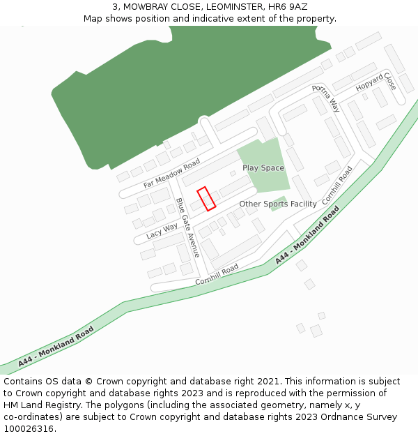 3, MOWBRAY CLOSE, LEOMINSTER, HR6 9AZ: Location map and indicative extent of plot