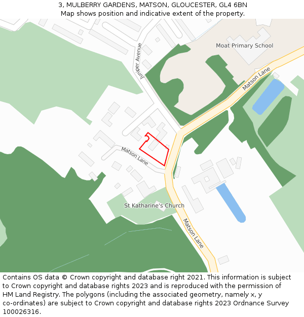 3, MULBERRY GARDENS, MATSON, GLOUCESTER, GL4 6BN: Location map and indicative extent of plot