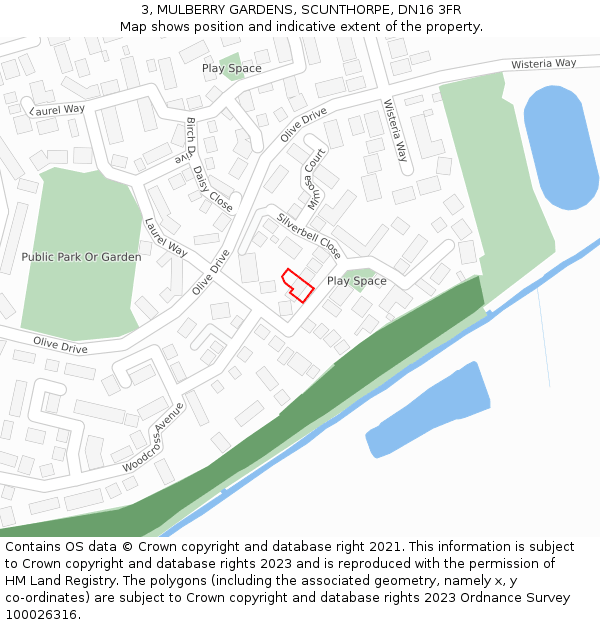3, MULBERRY GARDENS, SCUNTHORPE, DN16 3FR: Location map and indicative extent of plot