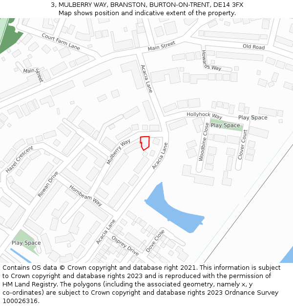 3, MULBERRY WAY, BRANSTON, BURTON-ON-TRENT, DE14 3FX: Location map and indicative extent of plot