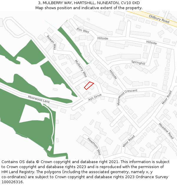 3, MULBERRY WAY, HARTSHILL, NUNEATON, CV10 0XD: Location map and indicative extent of plot