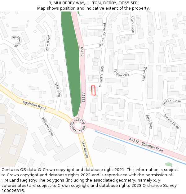 3, MULBERRY WAY, HILTON, DERBY, DE65 5FR: Location map and indicative extent of plot