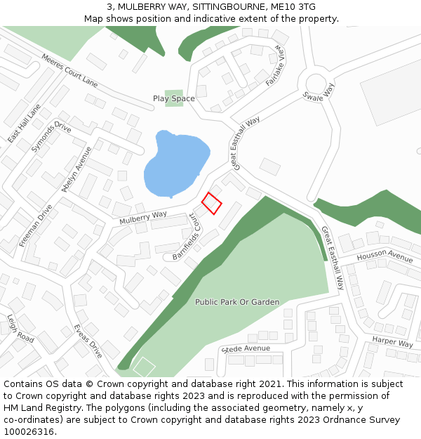 3, MULBERRY WAY, SITTINGBOURNE, ME10 3TG: Location map and indicative extent of plot