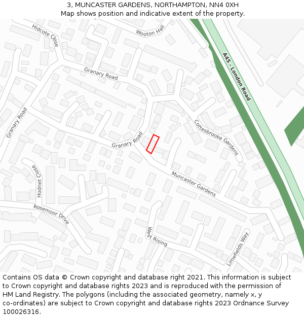 3, MUNCASTER GARDENS, NORTHAMPTON, NN4 0XH: Location map and indicative extent of plot