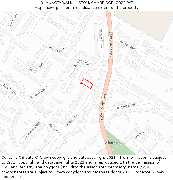 3, MUNCEY WALK, HISTON, CAMBRIDGE, CB24 9YT: Location map and indicative extent of plot