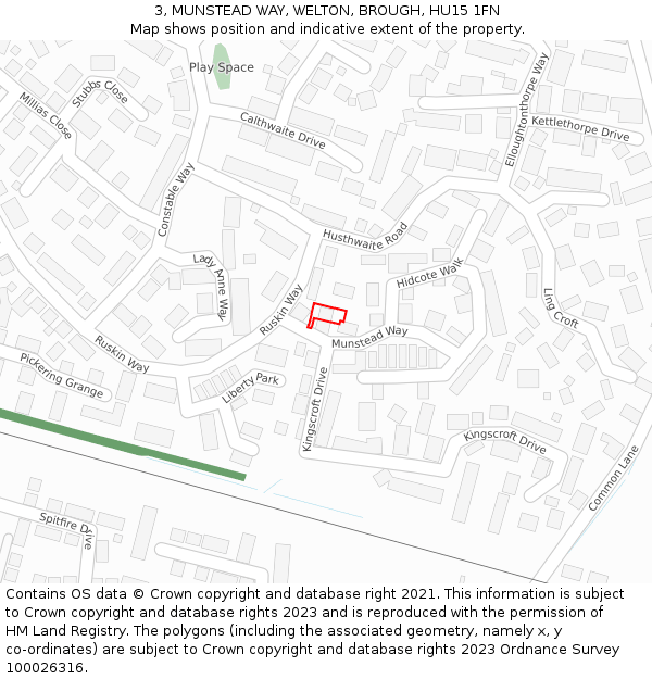 3, MUNSTEAD WAY, WELTON, BROUGH, HU15 1FN: Location map and indicative extent of plot