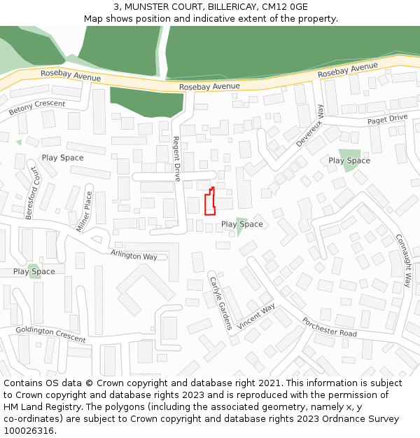 3, MUNSTER COURT, BILLERICAY, CM12 0GE: Location map and indicative extent of plot