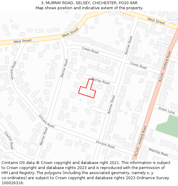 3, MURRAY ROAD, SELSEY, CHICHESTER, PO20 9AR: Location map and indicative extent of plot