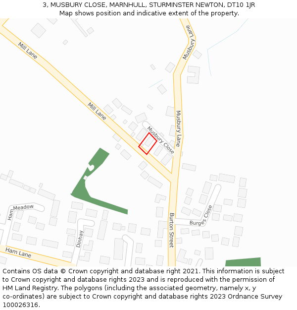 3, MUSBURY CLOSE, MARNHULL, STURMINSTER NEWTON, DT10 1JR: Location map and indicative extent of plot