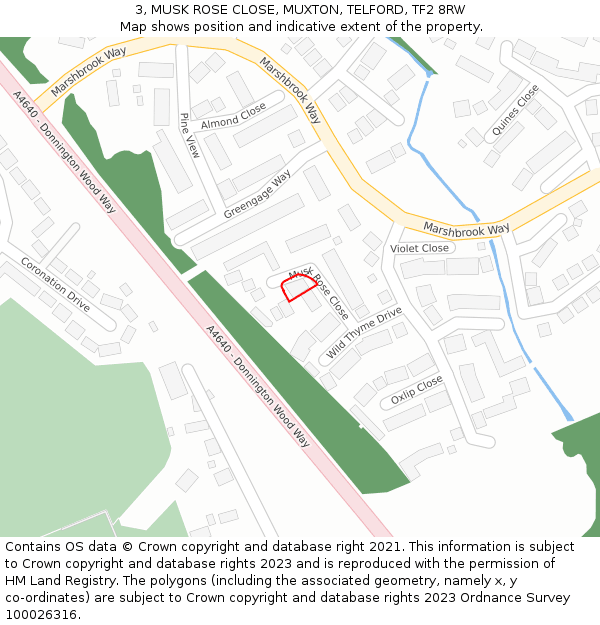 3, MUSK ROSE CLOSE, MUXTON, TELFORD, TF2 8RW: Location map and indicative extent of plot