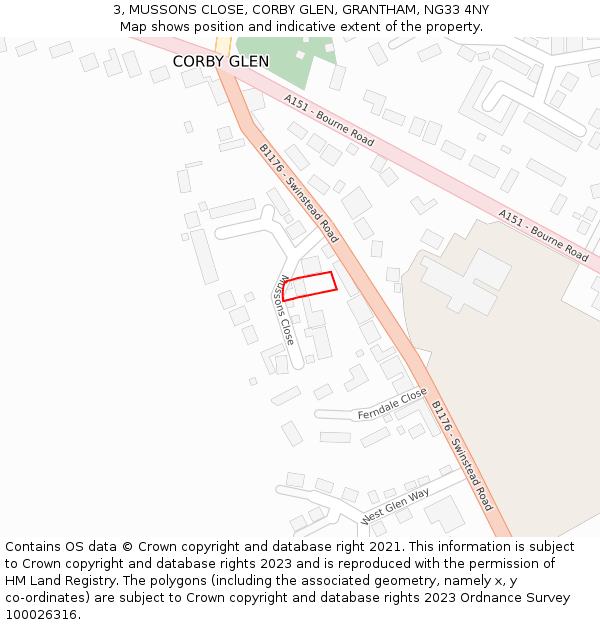 3, MUSSONS CLOSE, CORBY GLEN, GRANTHAM, NG33 4NY: Location map and indicative extent of plot