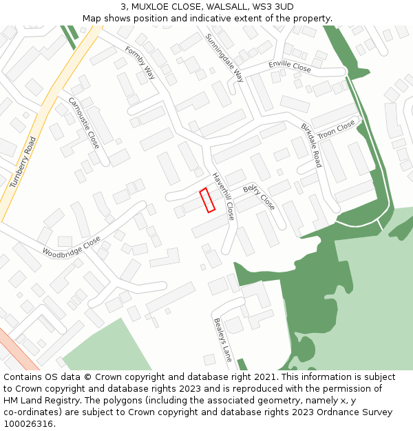 3, MUXLOE CLOSE, WALSALL, WS3 3UD: Location map and indicative extent of plot