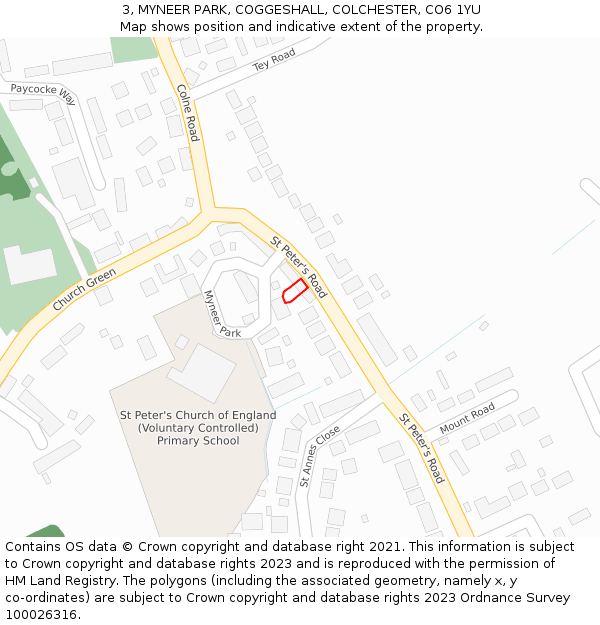 3, MYNEER PARK, COGGESHALL, COLCHESTER, CO6 1YU: Location map and indicative extent of plot