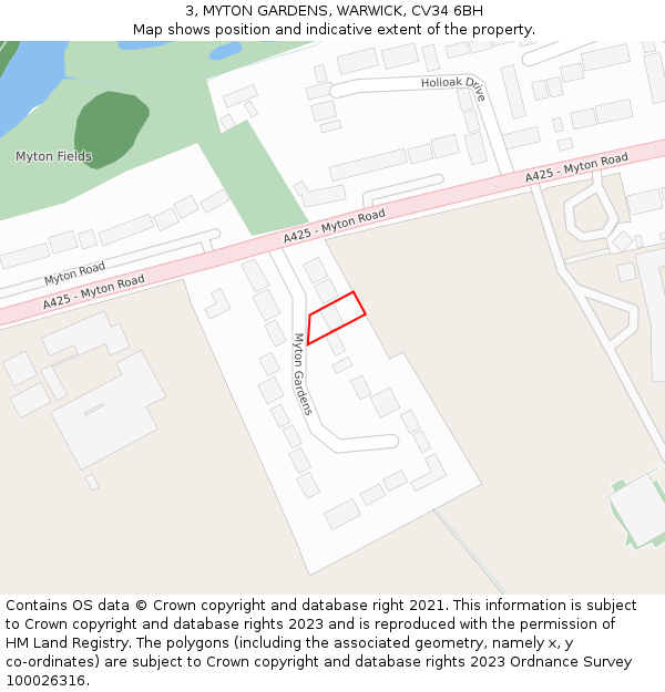 3, MYTON GARDENS, WARWICK, CV34 6BH: Location map and indicative extent of plot