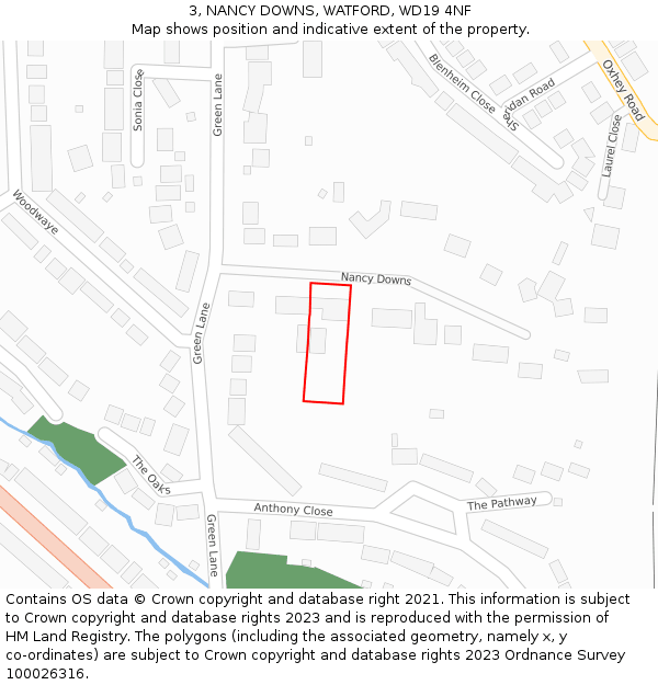 3, NANCY DOWNS, WATFORD, WD19 4NF: Location map and indicative extent of plot