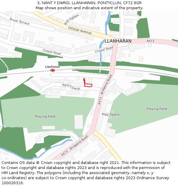 3, NANT Y DWRGI, LLANHARAN, PONTYCLUN, CF72 9GR: Location map and indicative extent of plot