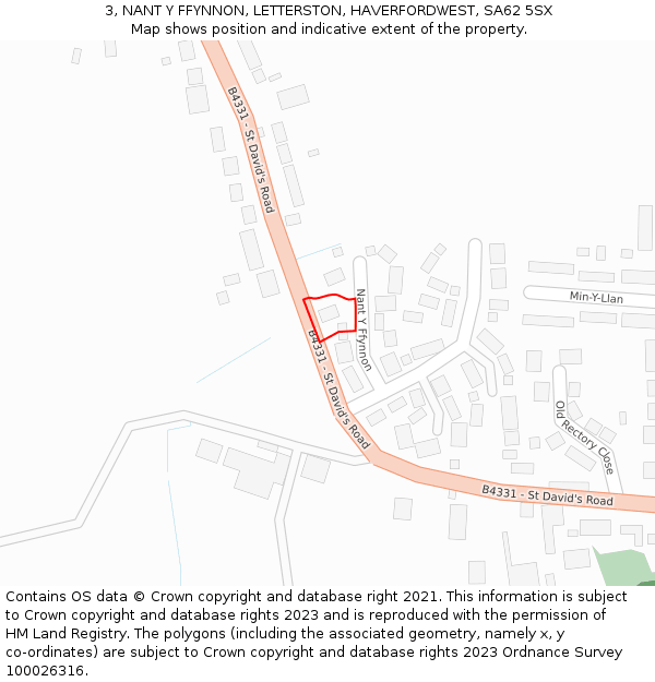 3, NANT Y FFYNNON, LETTERSTON, HAVERFORDWEST, SA62 5SX: Location map and indicative extent of plot