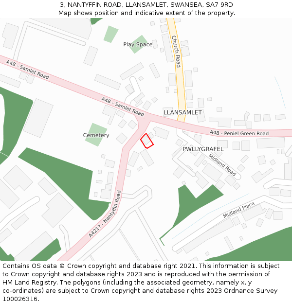 3, NANTYFFIN ROAD, LLANSAMLET, SWANSEA, SA7 9RD: Location map and indicative extent of plot