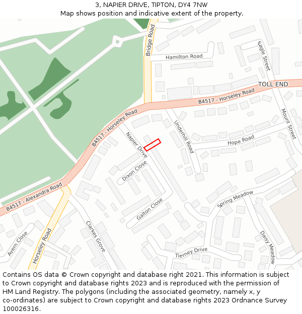 3, NAPIER DRIVE, TIPTON, DY4 7NW: Location map and indicative extent of plot