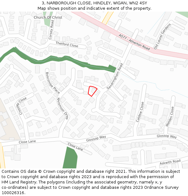 3, NARBOROUGH CLOSE, HINDLEY, WIGAN, WN2 4SY: Location map and indicative extent of plot