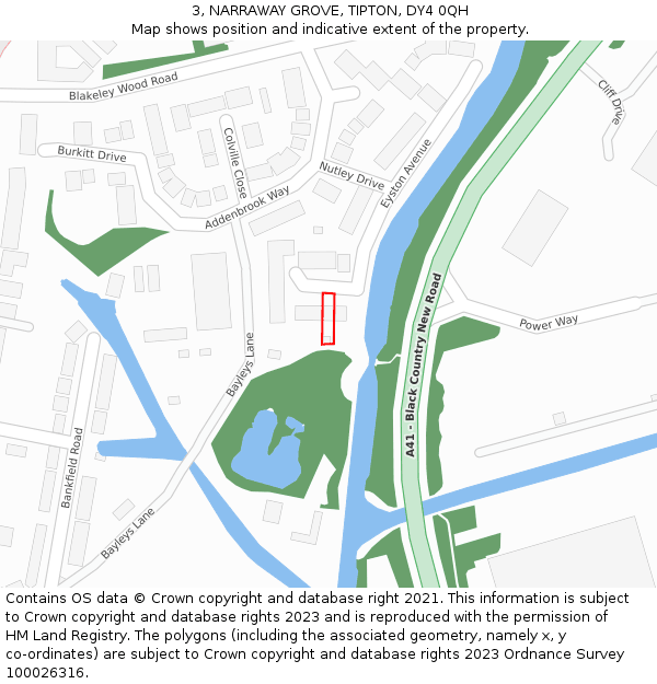 3, NARRAWAY GROVE, TIPTON, DY4 0QH: Location map and indicative extent of plot