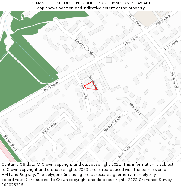 3, NASH CLOSE, DIBDEN PURLIEU, SOUTHAMPTON, SO45 4RT: Location map and indicative extent of plot