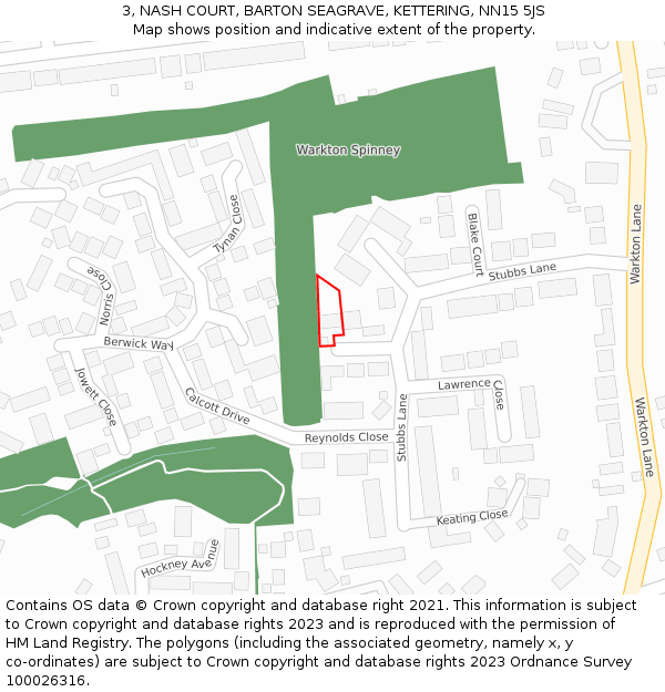 3, NASH COURT, BARTON SEAGRAVE, KETTERING, NN15 5JS: Location map and indicative extent of plot