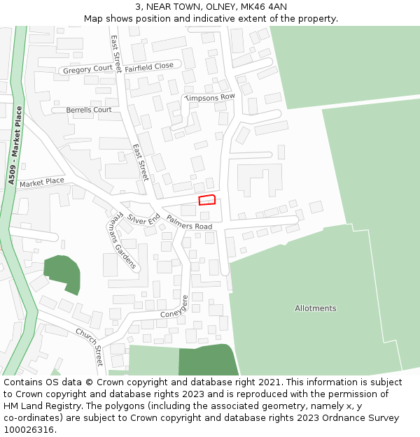 3, NEAR TOWN, OLNEY, MK46 4AN: Location map and indicative extent of plot