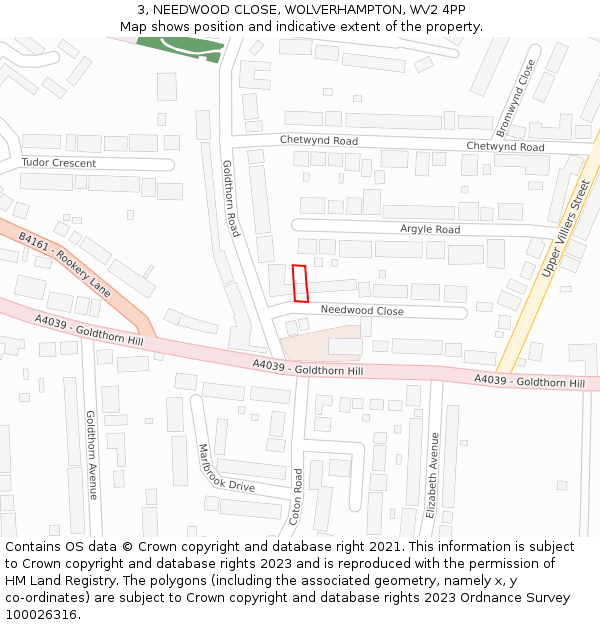 3, NEEDWOOD CLOSE, WOLVERHAMPTON, WV2 4PP: Location map and indicative extent of plot