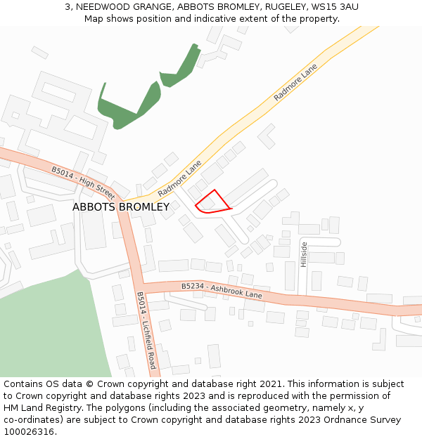 3, NEEDWOOD GRANGE, ABBOTS BROMLEY, RUGELEY, WS15 3AU: Location map and indicative extent of plot